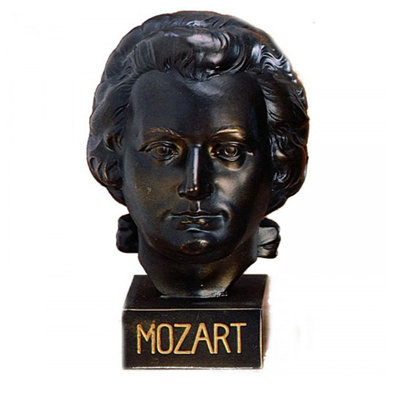 Hochwertige Figur des Kopfes vom Komponist Mozart in edler Bronzeoptik inklusive Wunschgravur