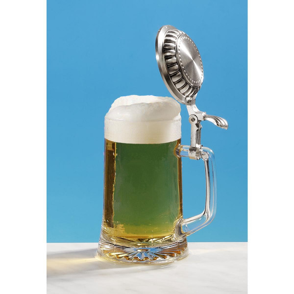 mit gravierbarem ZinndeckelGlasbierseidel neutral, 0,5 L