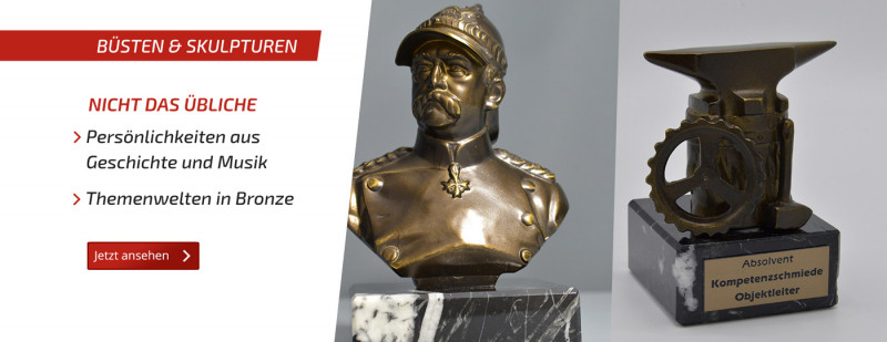 Büsten bekannter Persönlichkeiten und Skulpturen mit Gravur