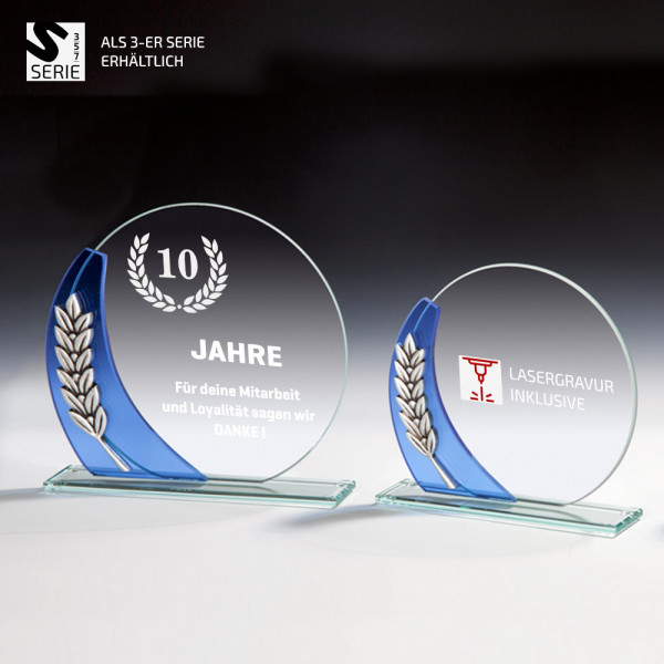 Glas Trophäe blaue Verzierung Ray