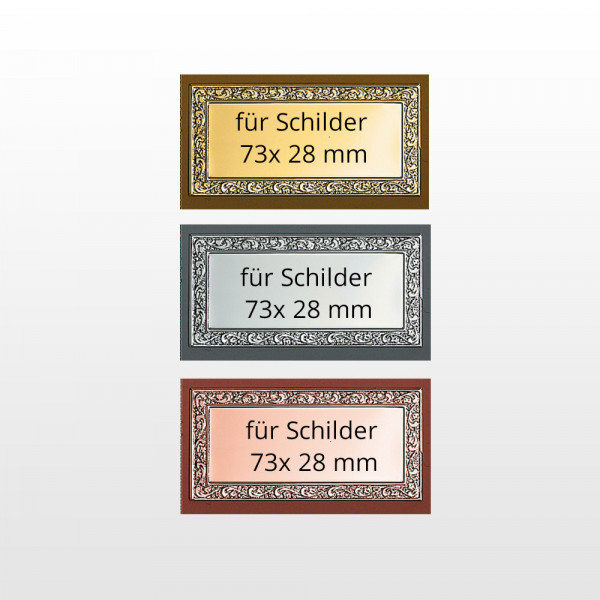 Textschildfassungen in Gold, Silber, Bronze