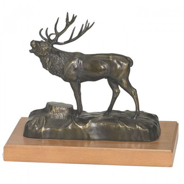 Elegante Figur Hirsch Brünftig Geweih Edle Bronzeoptik