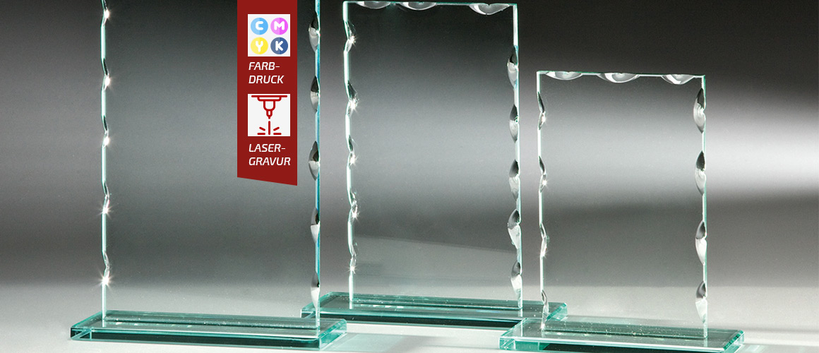 3er Serie Glaspokale 24cm inkl Glasständer 18cm Gravur und Emblem GS50 