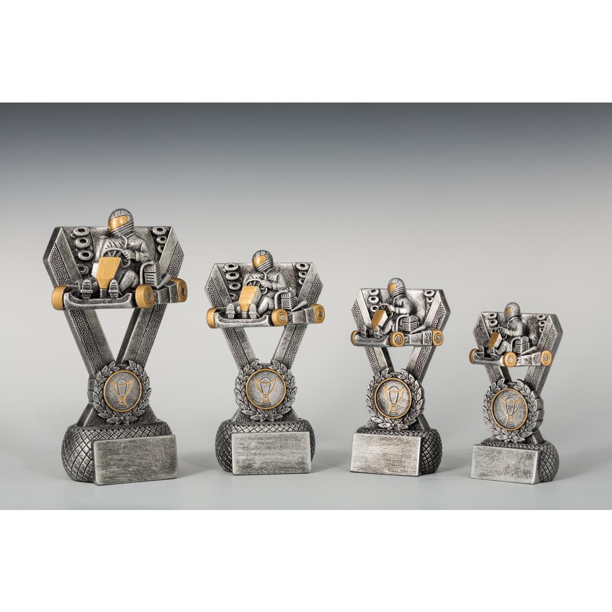Schild und Gravur nach Wunsch Kart Trophäe Pokal Figur 3D inklusive Versand 