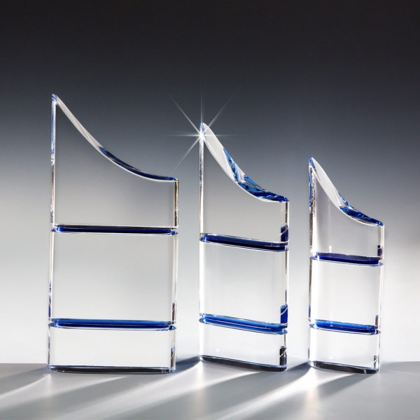 Blaue Kristallglas Trophäe Blue Stripe